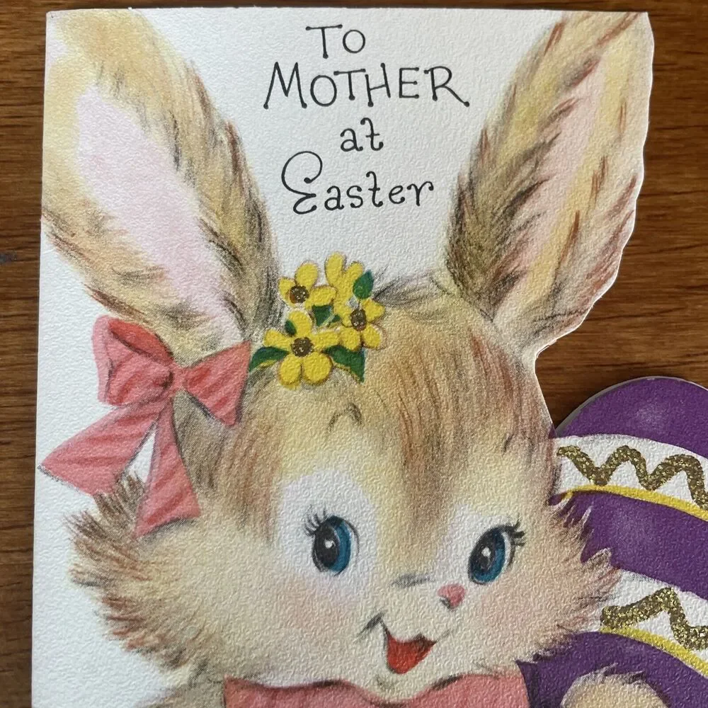 Vtg Stanley Bunny Spring Die Cut Glitter Happy Easter Mother Greeting Card